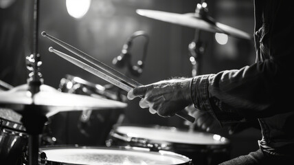 Fototapeta na wymiar Close-up of a drummer's hands playing the drums