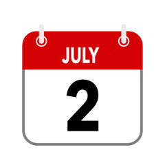 2 July, calendar date icon on white background.