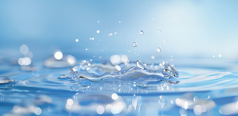 Water Droplet splash in mini crown shape on brighten blue background