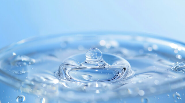 Water Droplet splash in mini crown shape on brighten blue background