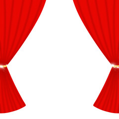 Red theater curtain, stage play, which realistic luxury curtain cornice decor domestic fabric interior drapery textile lambrequin, vector illustration