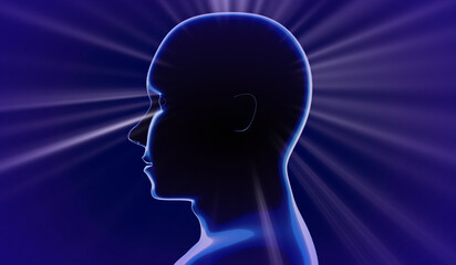 Geometrical man face  and rays of light - 3D illustration