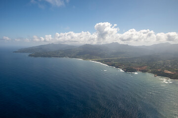 An aerial view of the coastline of Dominica