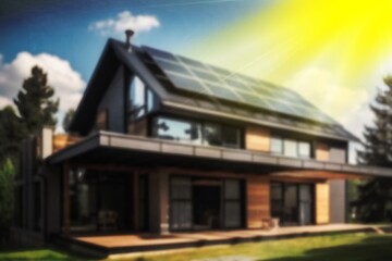 Fototapeta na wymiar Photovoltaic panels on house on roof. solar energy concept