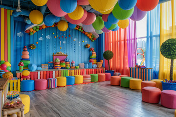 Colorful photo zone for children's party without people. AI generative - 750717399