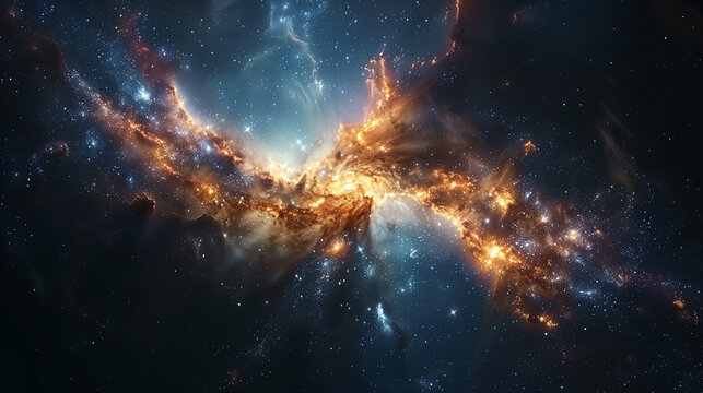Quasar background with cosmic stars and spiral nebula in the deep space 