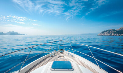 front ocean view from bow yacht. luxury romantic travel.
