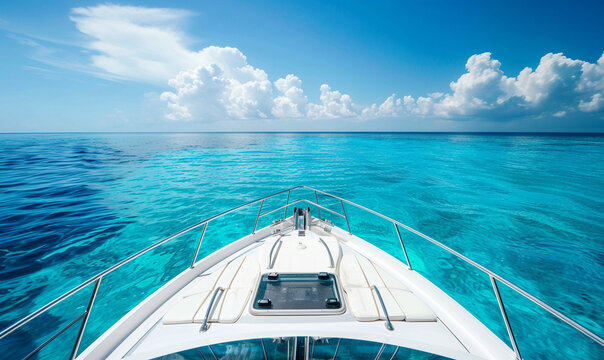 front ocean view from bow yacht. luxury romantic travel.