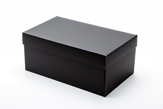 Black shoe box isolated on white background. Black box with clipping path