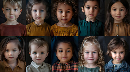A diverse group of children multi-ethnic, boy and girl portrait.