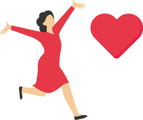 Happy cartoon woman with big binoculars looking for love. Girl finding partner flat vector illustration. Romance, relationship, Valentine's day concept for banner, website design or landing web page

