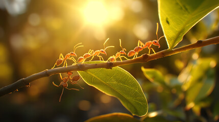 Ants on a Journey: Collaborative Insects Navigating the Natural World - obrazy, fototapety, plakaty
