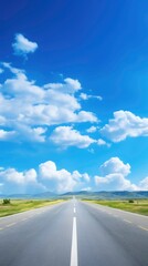 Fototapeta premium Sky Highway Drive: Journey through the clouds, fields, and desert on an endless asphalt road