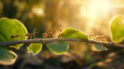 Fotobehang Ants on a Journey: Collaborative Insects Navigating the Natural World © slonme