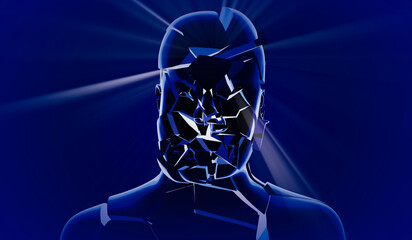 Geometrical man face  and rays of light - 3D illustration