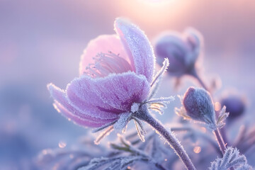 Frost-Kissed Purple Flower at Dawn