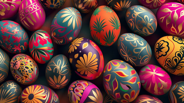 Easter Eggs with seamless ornament pattern,