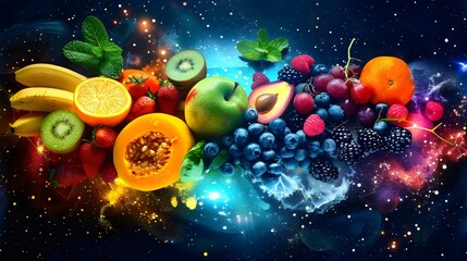 Obraz na płótnie Canvas Cosmic Burst of Fresh Fruits