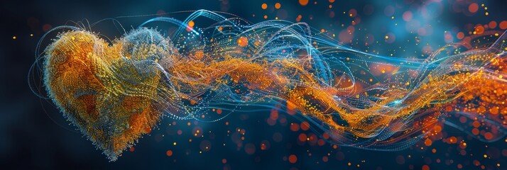 Captivating fusion of human heart in cybernetic world, vibrant digital art pulsating with life.