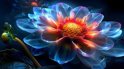 Illuminated Neon Lotus Flower in a Mystical Setting