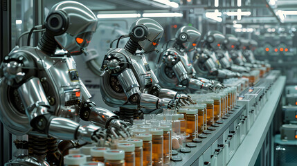 Fototapeta premium A humanoid robot working in factory, AI technology