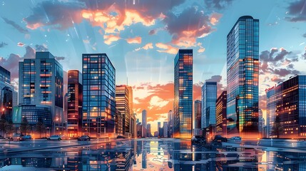 Futuristic Cityscape in Digital Mixed Media