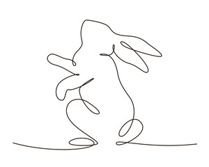 Easter bunny in single continuous one line style. Hand drawn cute silhouette rabbit vector illustration. Design for greeting card, label, poster