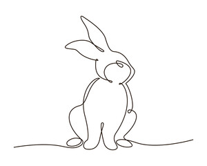 Easter bunny in single continuous one line style. Hand drawn cute silhouette rabbit vector illustration. Design for greeting card, label, poster