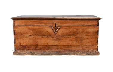 vintage wooden chest over white, clipping path