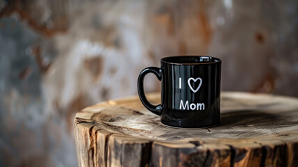 Love in a Mug: Heartwarming Modern Minimalist 'I Love Dad' Black Mug on Wooden Surface with Heart Symbol