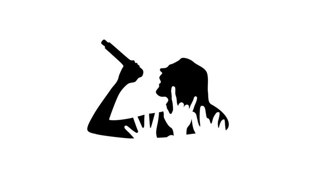 singer with microphone, concert emblem, black isolated silhouette
