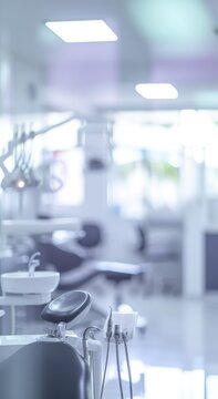 Blurred dental clinic background. Defocused interior of modern dental office.