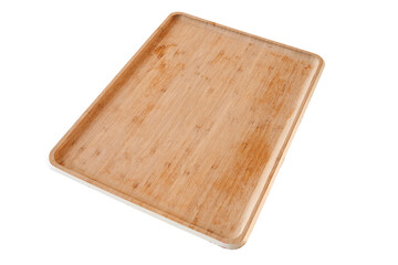 Bamboo wooden tray isolated on white with clipping path