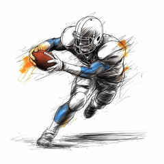 American football sketch drawing on white background - playoff fantasy football selection illustration