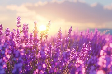 Naklejka premium Lavender Field at Sunset