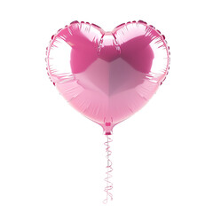 Pink shiny heart shaped metallic foil balloon. isolated on transparent background