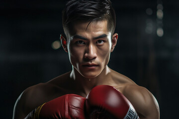 Picture of young man boxer training martial arts generative AI concept