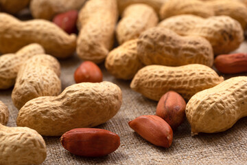 Delicious peanuts in shell close-up. Peanut background