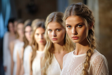 Obraz premium Generative AI picture of High fashion show with beautiful young male female model in fine designers outfit Generative AI