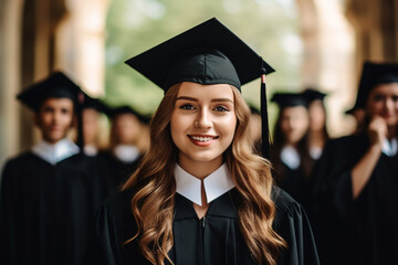 Excited youth graduating from college university school wearing tassel hat prom day Generative AI pic