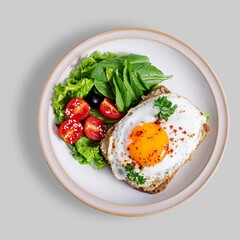 Egg toast with vegetables top view