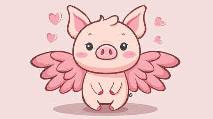 Obraz na płótnie Canvas Piglet with wings in kawaii style hand drawn vector