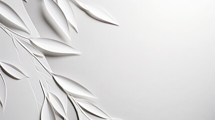 Minimalist, tone-on-tone image of leaves embossed on pale gray paper