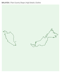 Malaysia plain country map. High details. Outline style. Shape of Malaysia. Vector illustration.