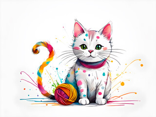 Obraz premium A mischievous cat playing with yarn balls