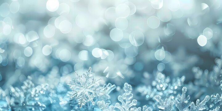 Christmas background with snowflakes and bokeh lights, Generative AI illustrations.