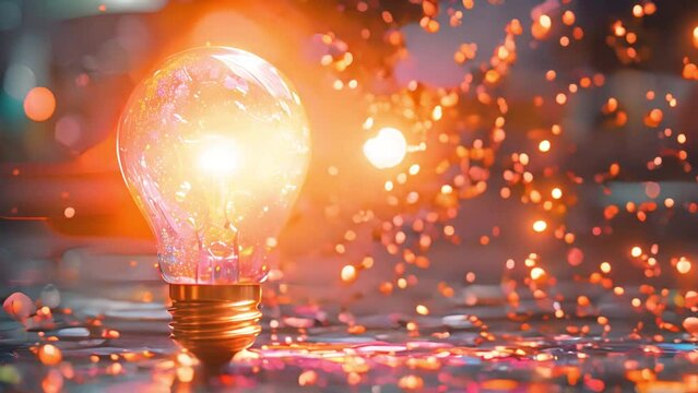 Creative concept light bulb explodes with colorful water colors on a light blue background. Think different, creative idea. Productivity and creativity