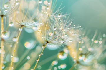 Foto op Plexiglas Beautiful dew drops on a dandelion seed macro © pilipphoto