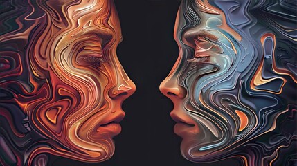 Abstract background dissociative identity disorder, two female faces directed in different directions, awareness of mental health and seeking psychological support 4