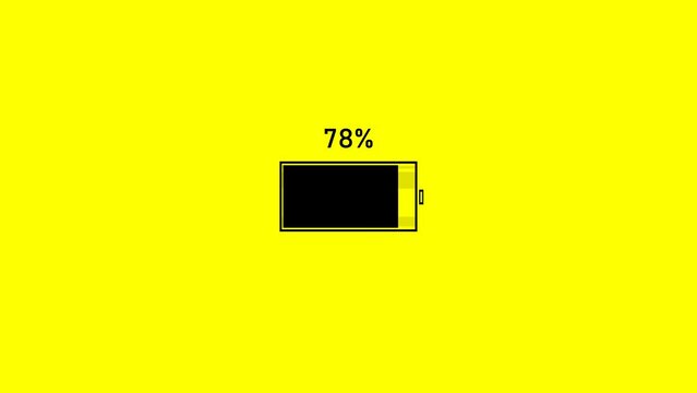 Animation of the battery icon charging. Alkaline battery charge indicator icon, showing battery energy level."